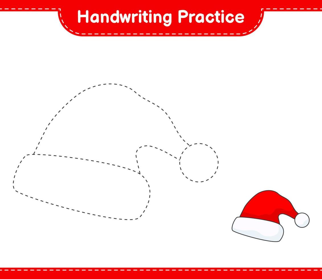 Handwriting practice. Tracing lines of Santa Hat. Educational children game, printable worksheet, vector illustration