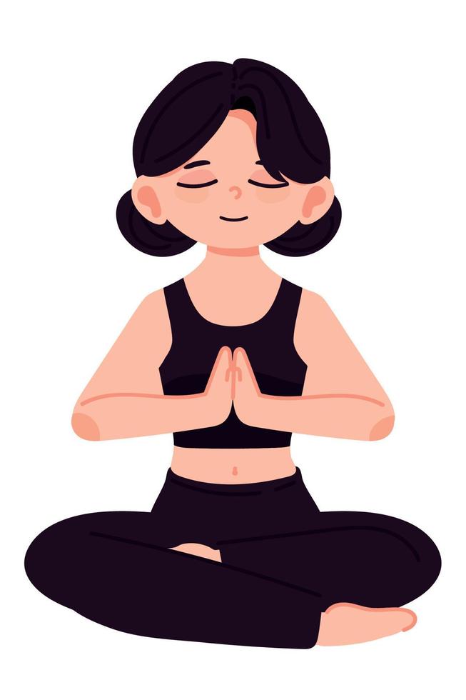 young woman hands in namaste vector