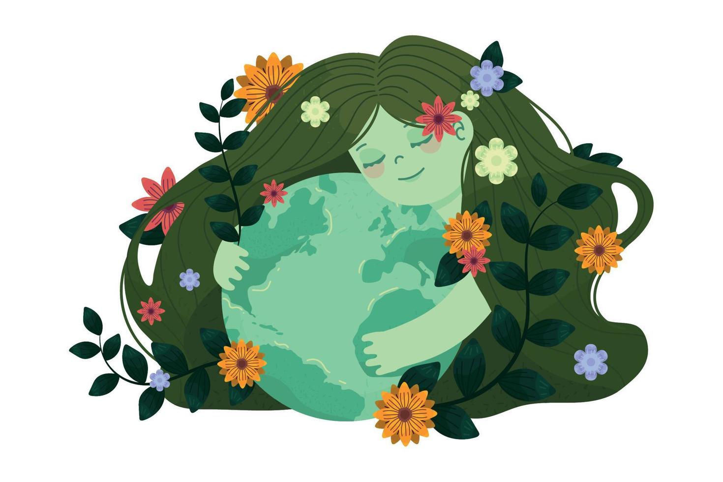 woman hugging the planet vector