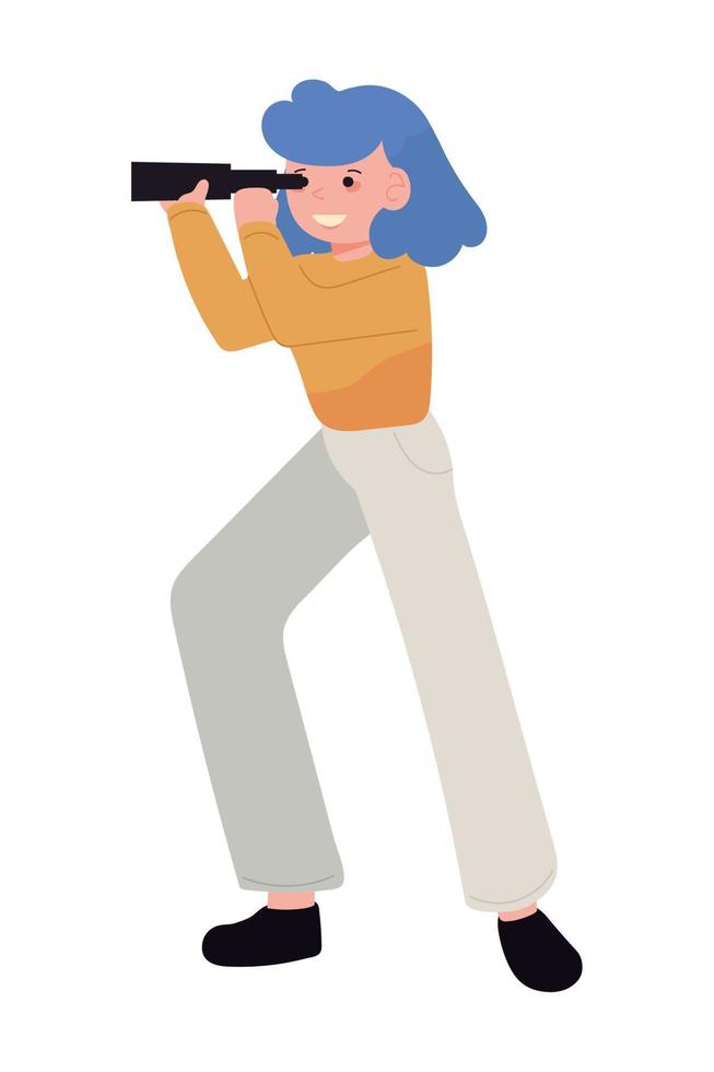 woman looking with telescope vector