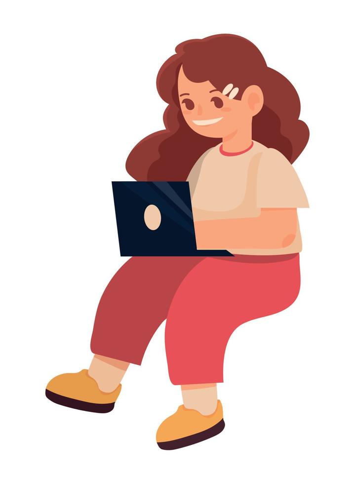 chica usando laptop vector