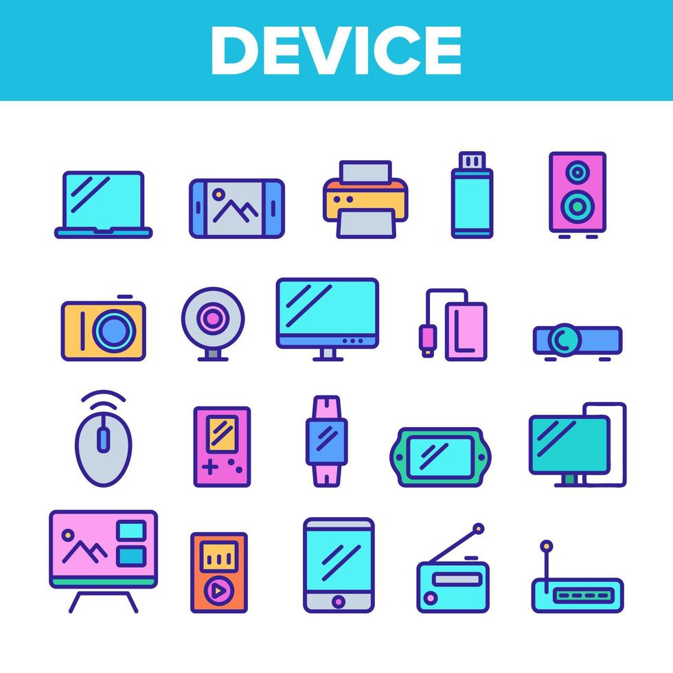 Color Different Devices Sign Icons Set Vector