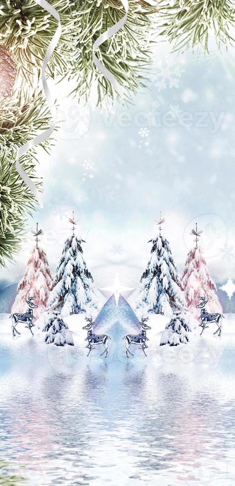 bosque de invierno paisaje de invierno tarjeta de navidad foto