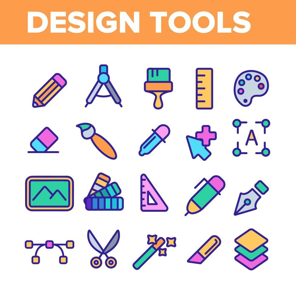 Design Tools Vector Color Line Icons Set