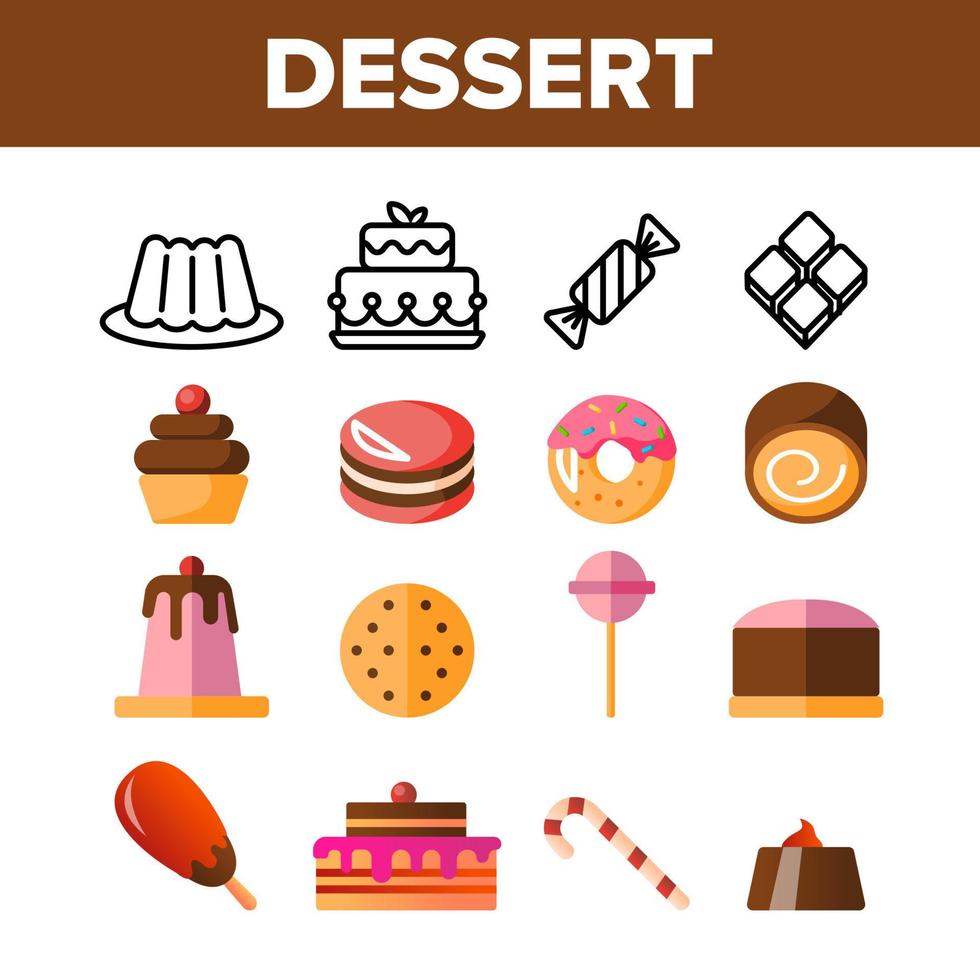 Desserts, Pastry, Sweets Vector Color Icons Set