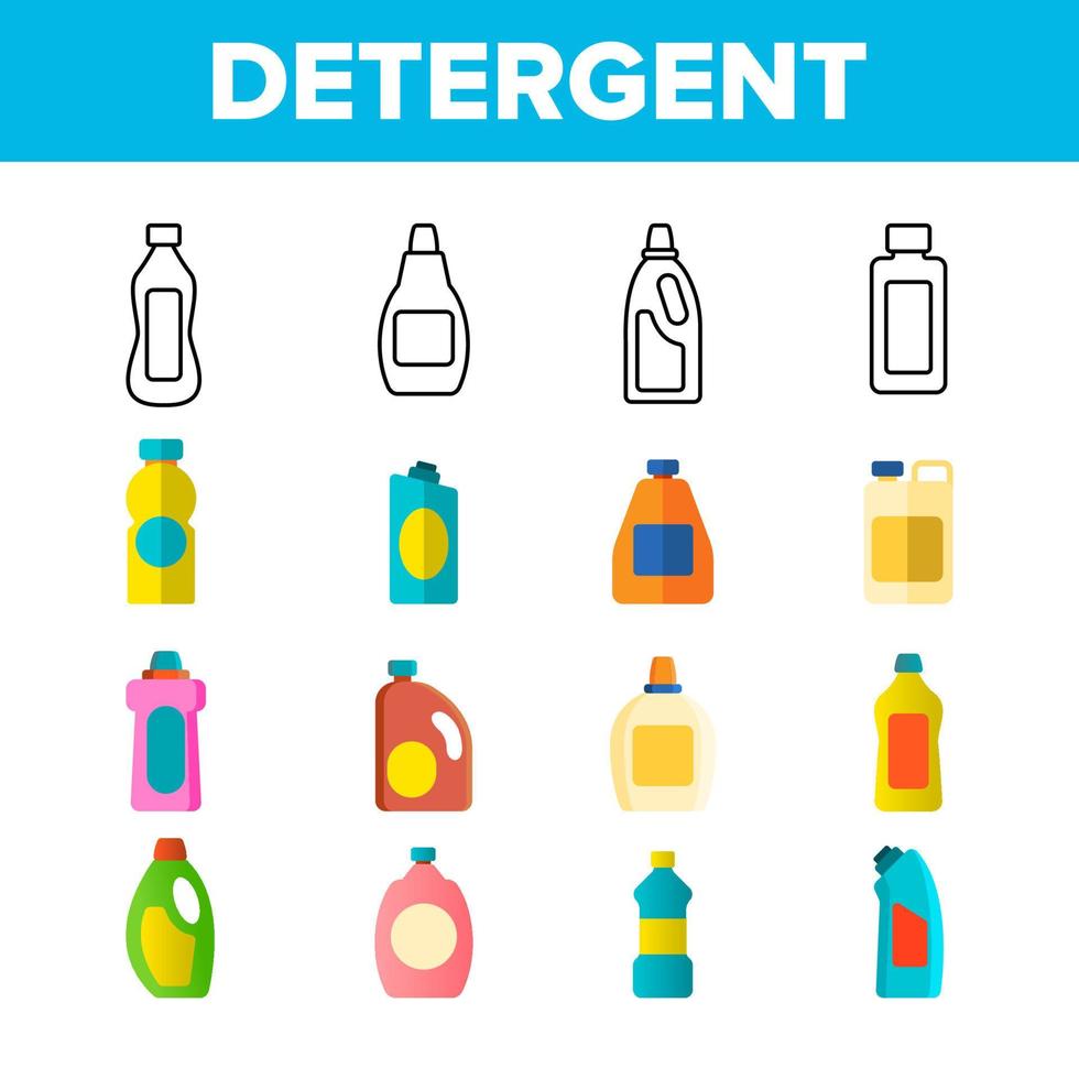 Detergent, Washing Liquid Vector Thin Line Icons Set