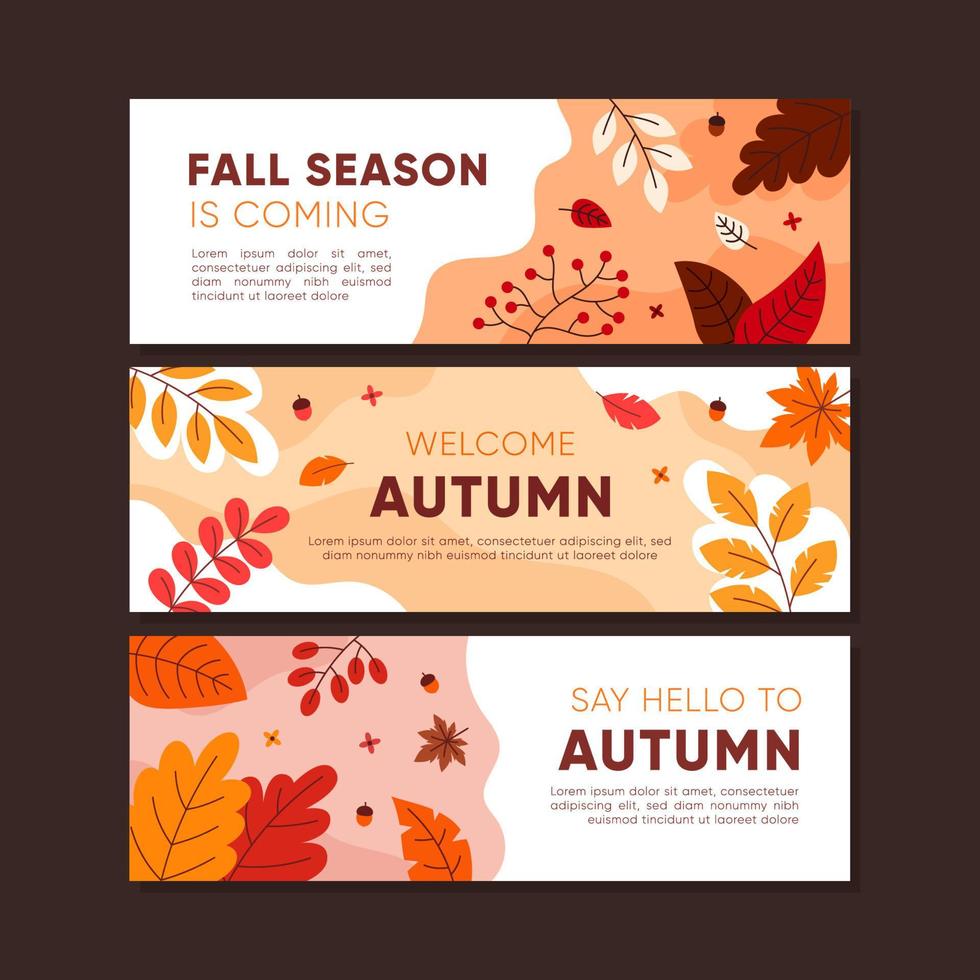 Autumn Fall Floral Season Banner Collection Set vector