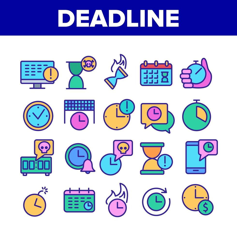 Deadline Time Over Collection Icons Set Vector