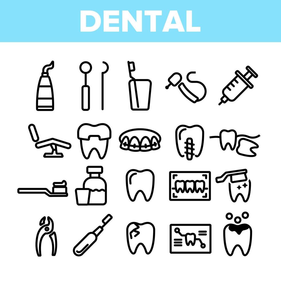 Dental Services, Stomatology Linear Vector Icons Set