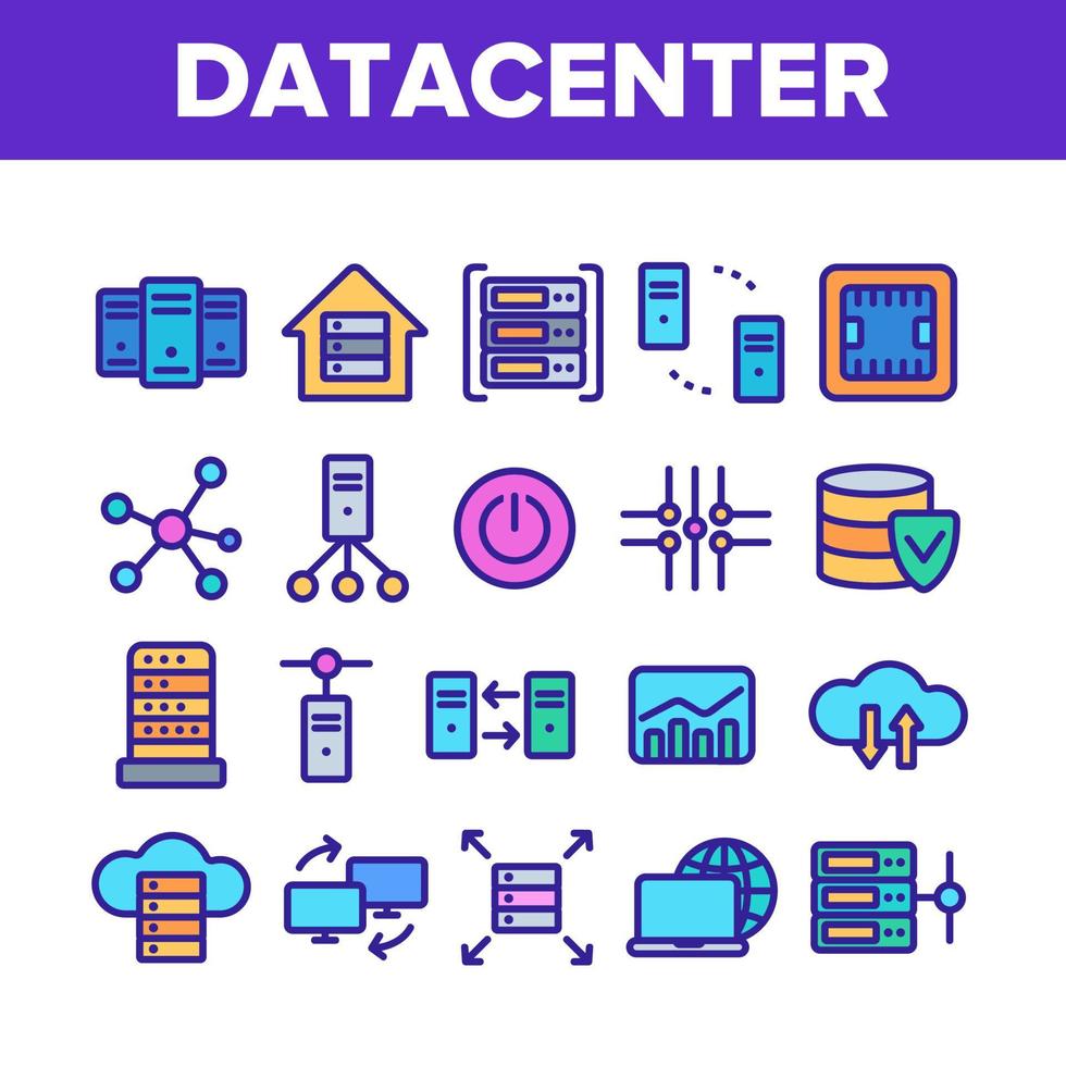 centro de datos, conjunto de iconos de vector lineal de tecnología