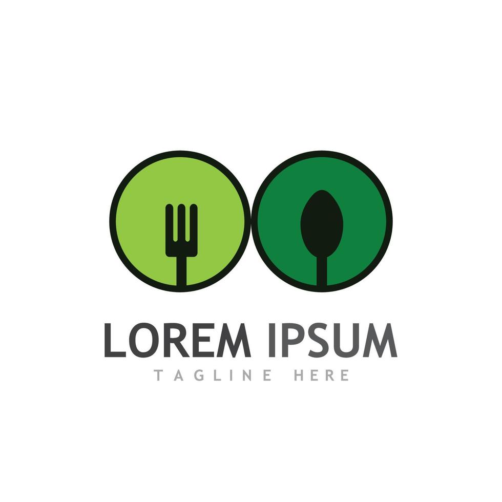 Health food logo, with leaves, spoon and fork. vector