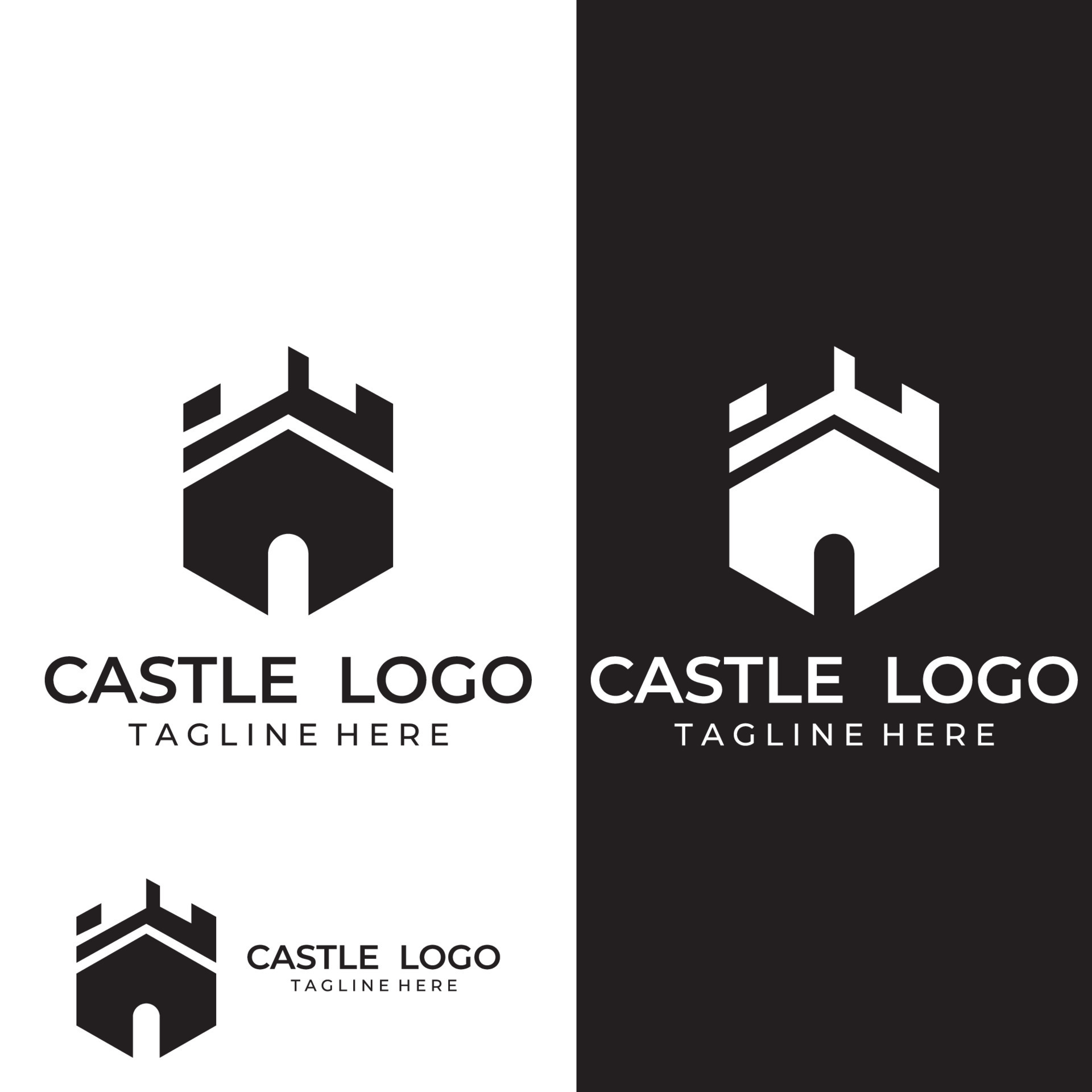 Castle logo silhouette, castle logo with shield combination design ...