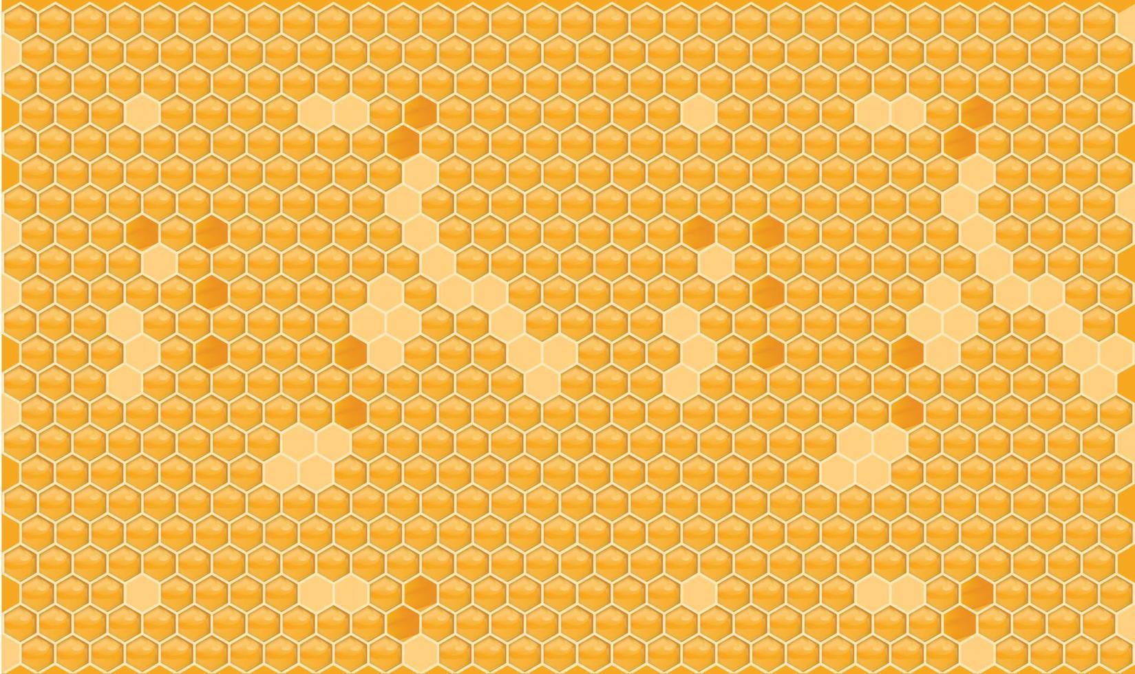 Yellow orange honeycomb background. Beehive with hexagon grid cells. Geometric seamless texture. Realistic 3D vector illustration.