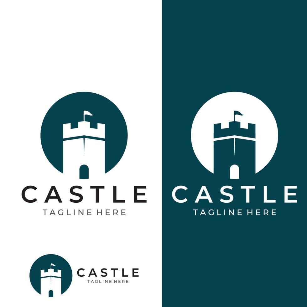 silueta del logotipo del castillo, logotipo del castillo con plantilla de ilustración de vector de diseño de combinación de escudo.