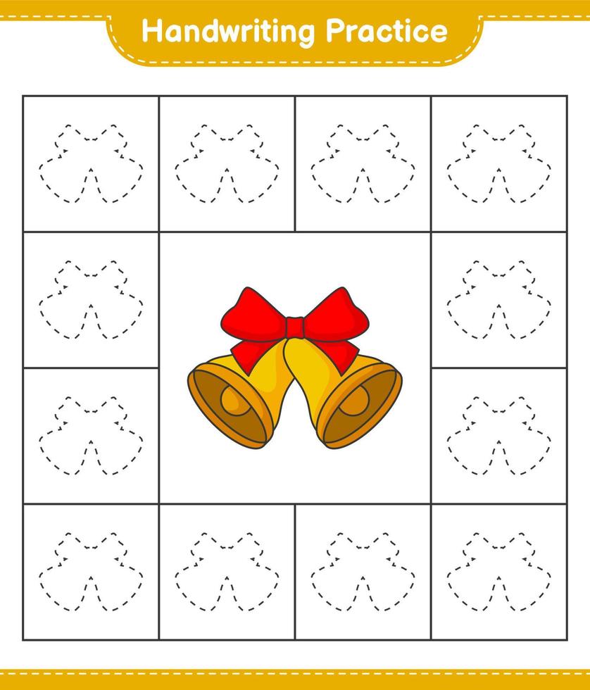 Handwriting practice. Tracing lines of Christmas Bell. Educational children game, printable worksheet, vector illustration