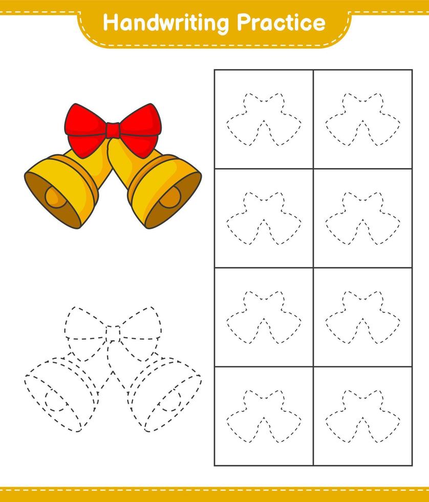 Handwriting practice. Tracing lines of Christmas Bell. Educational children game, printable worksheet, vector illustration