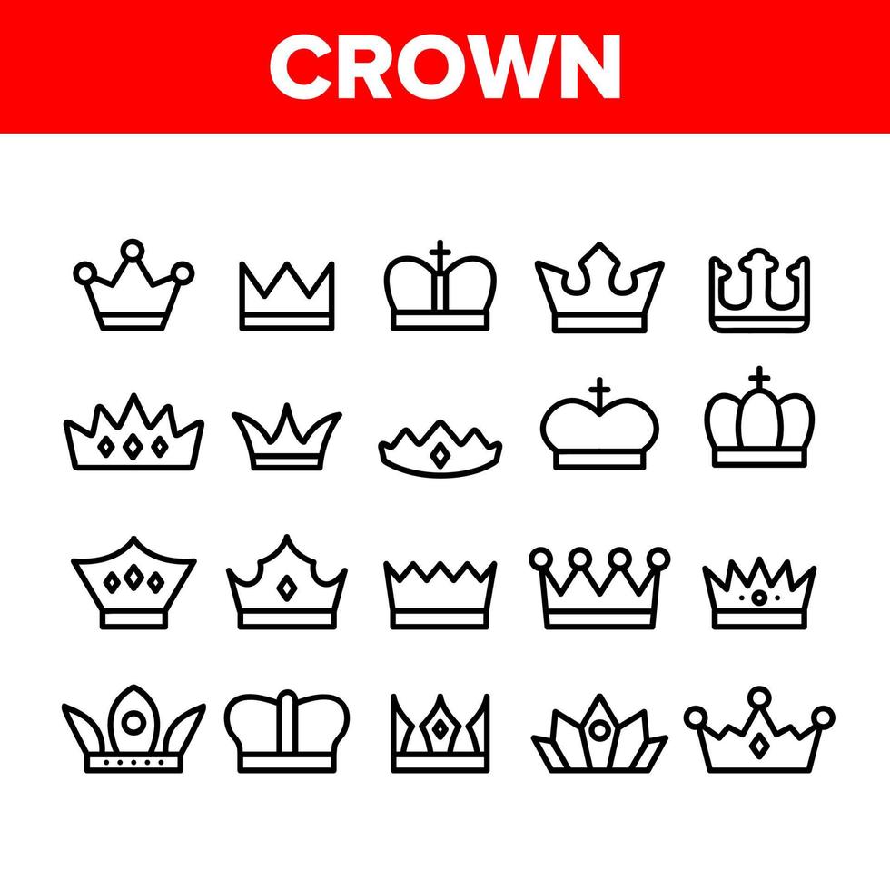 Royal Headwear, Crowns And Tiaras Vector Icons Set