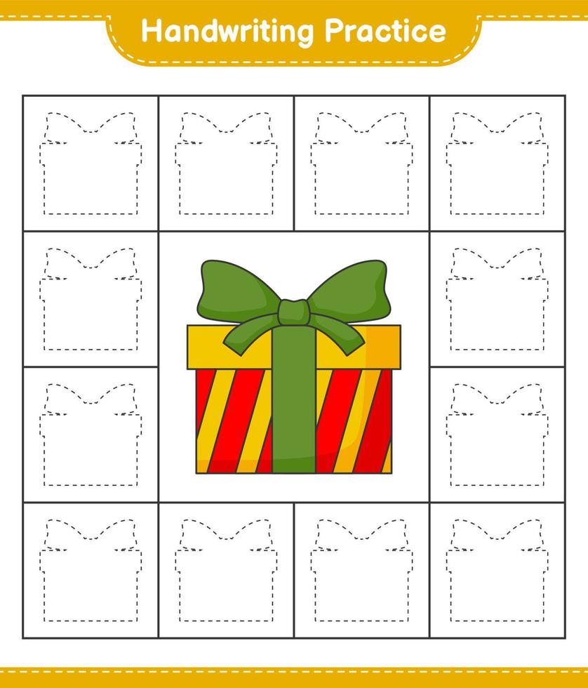 Handwriting practice. Tracing lines of Gift Box. Educational children game, printable worksheet, vector illustration