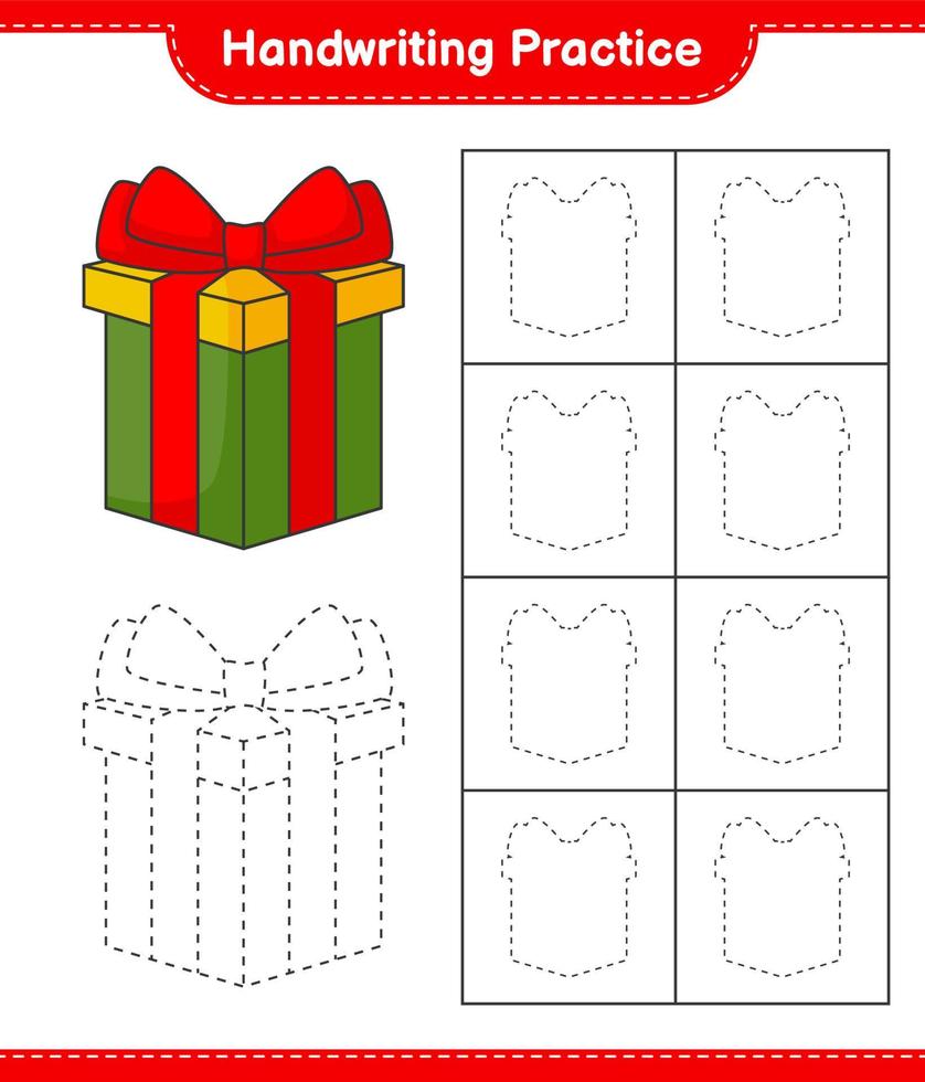 Handwriting practice. Tracing lines of Gift Box. Educational children game, printable worksheet, vector illustration