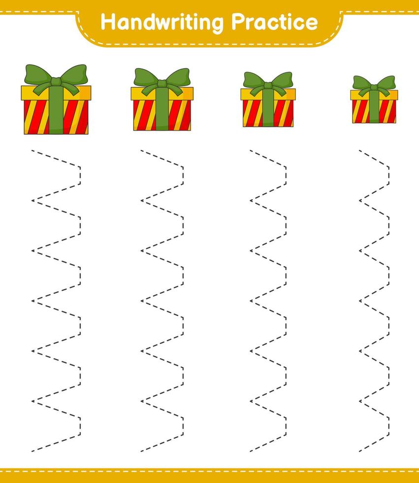 práctica de escritura a mano. trazando líneas de caja de regalo. juego educativo para niños, hoja de cálculo imprimible, ilustración vectorial vector