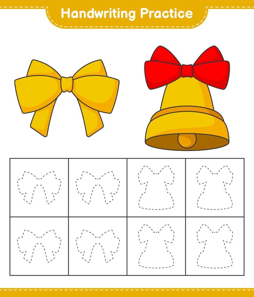 Handwriting practice. Tracing lines of Ribbon and Christmas Bell
