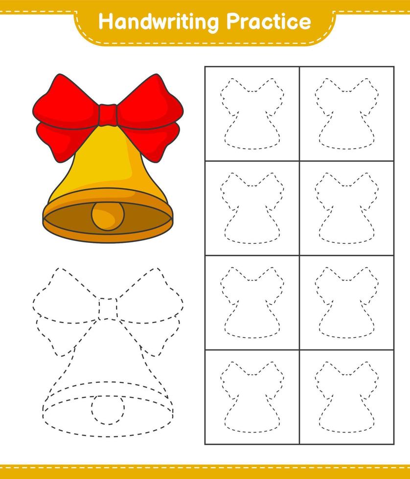 Handwriting practice. Tracing lines of Christmas Bell. Educational children game, printable worksheet, vector illustration