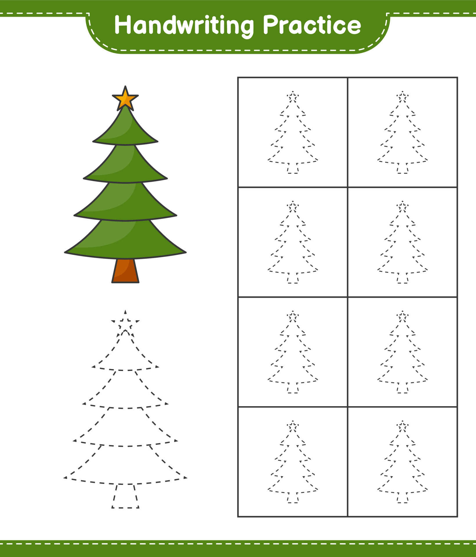 Handwriting practice. Tracing lines of Christmas Tree. Educational ...