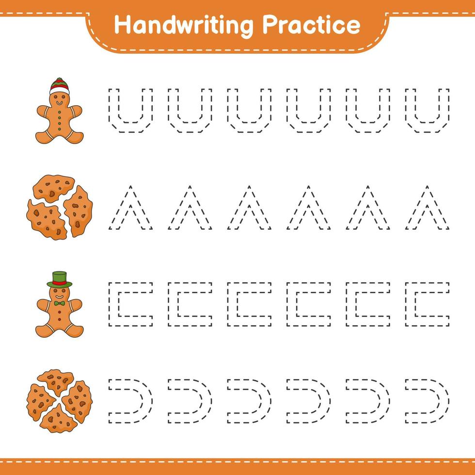 Handwriting practice. Tracing lines of Cookies and Gingerbread Man. Educational children game, printable worksheet, vector illustration