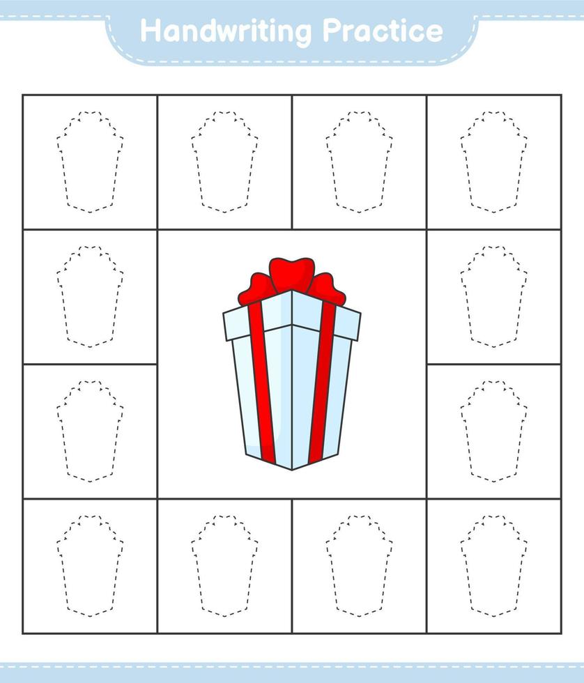 Handwriting practice. Tracing lines of Gift Box. Educational children game, printable worksheet, vector illustration
