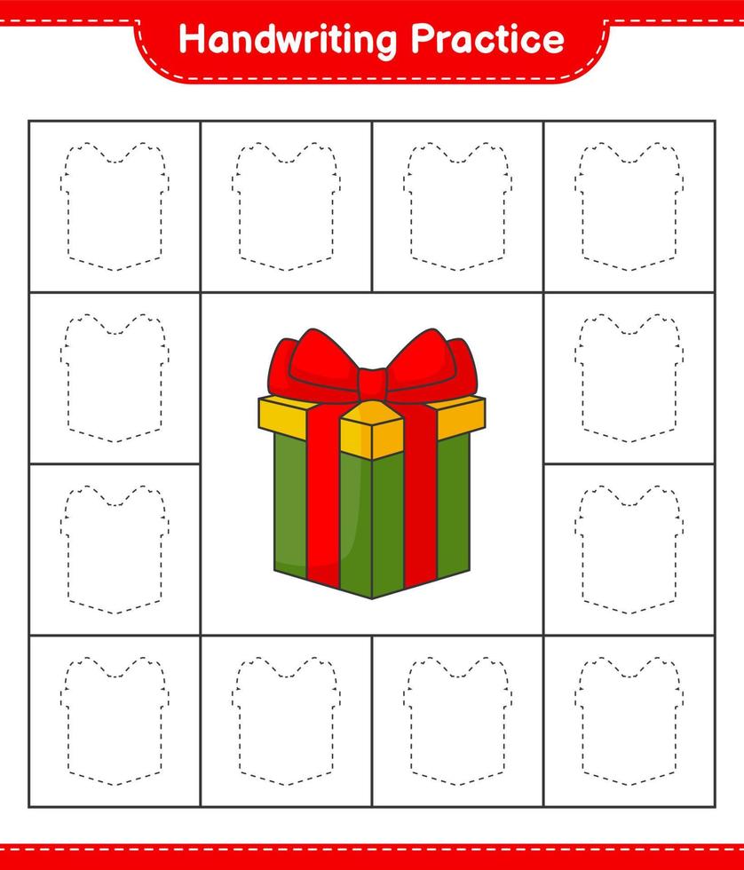 Handwriting practice. Tracing lines of Gift Box. Educational children game, printable worksheet, vector illustration