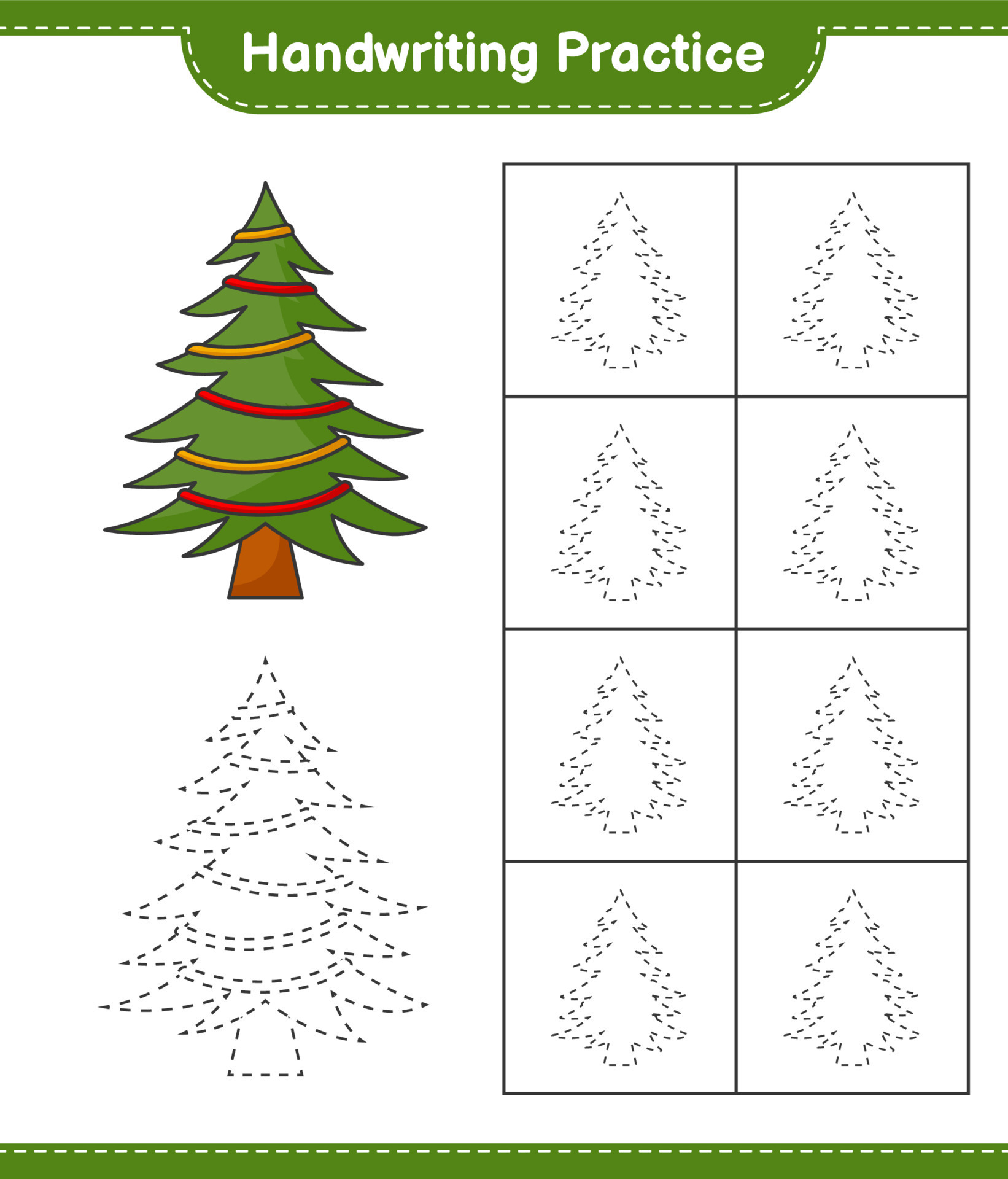 Handwriting practice. Tracing lines of Christmas Tree. Educational ...