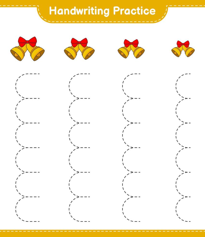 Handwriting practice. Tracing lines of Christmas Bell. Educational children game, printable worksheet, vector illustration