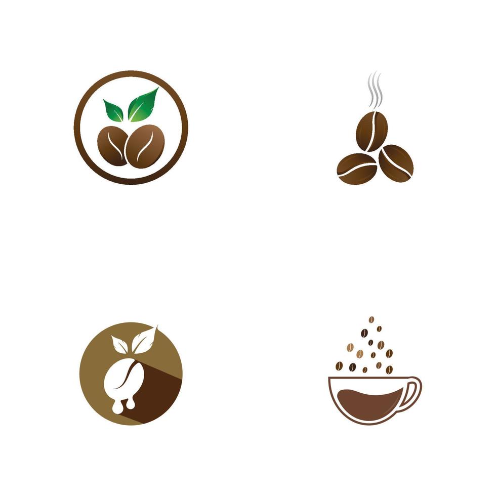 logotipo de grano de café con taza y hojas naturales. vector