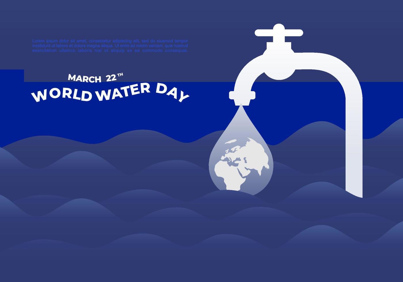 World water day poster banner background with faucet and world map vector