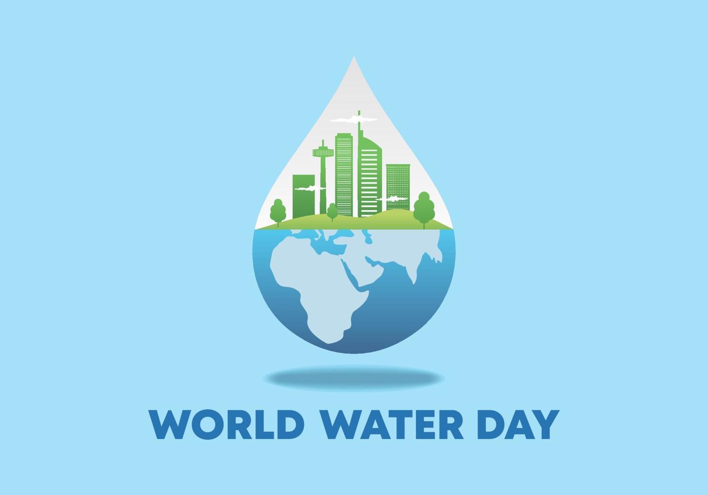 World water day background with cityscape landmark and world ma vector