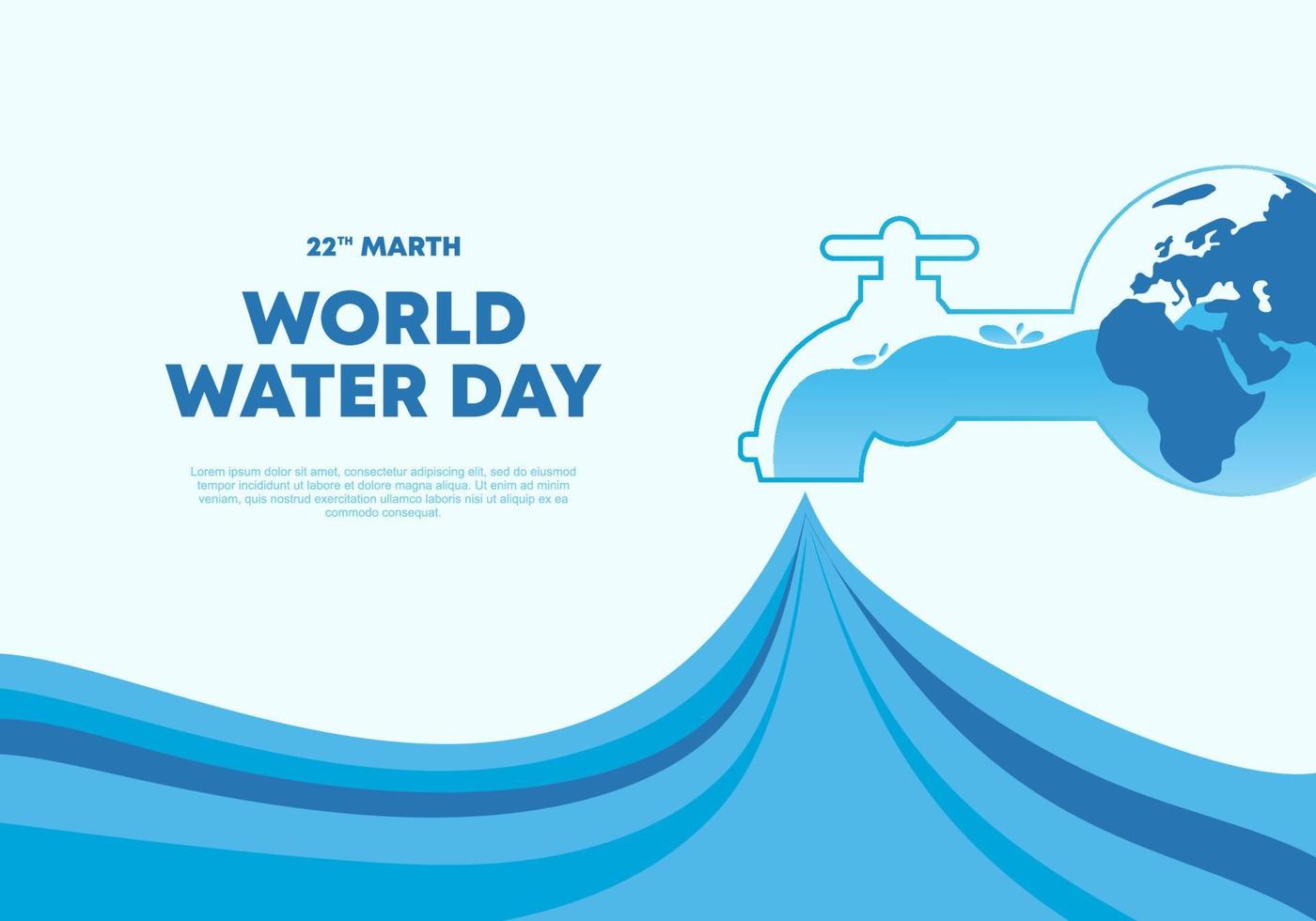 World water day poster banner background with faucet and world globe vector