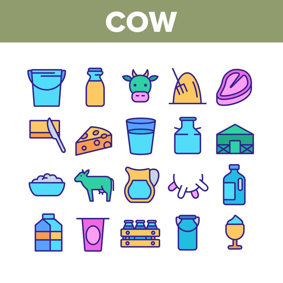 conjunto de iconos de colección de animales de cría de vacas vector