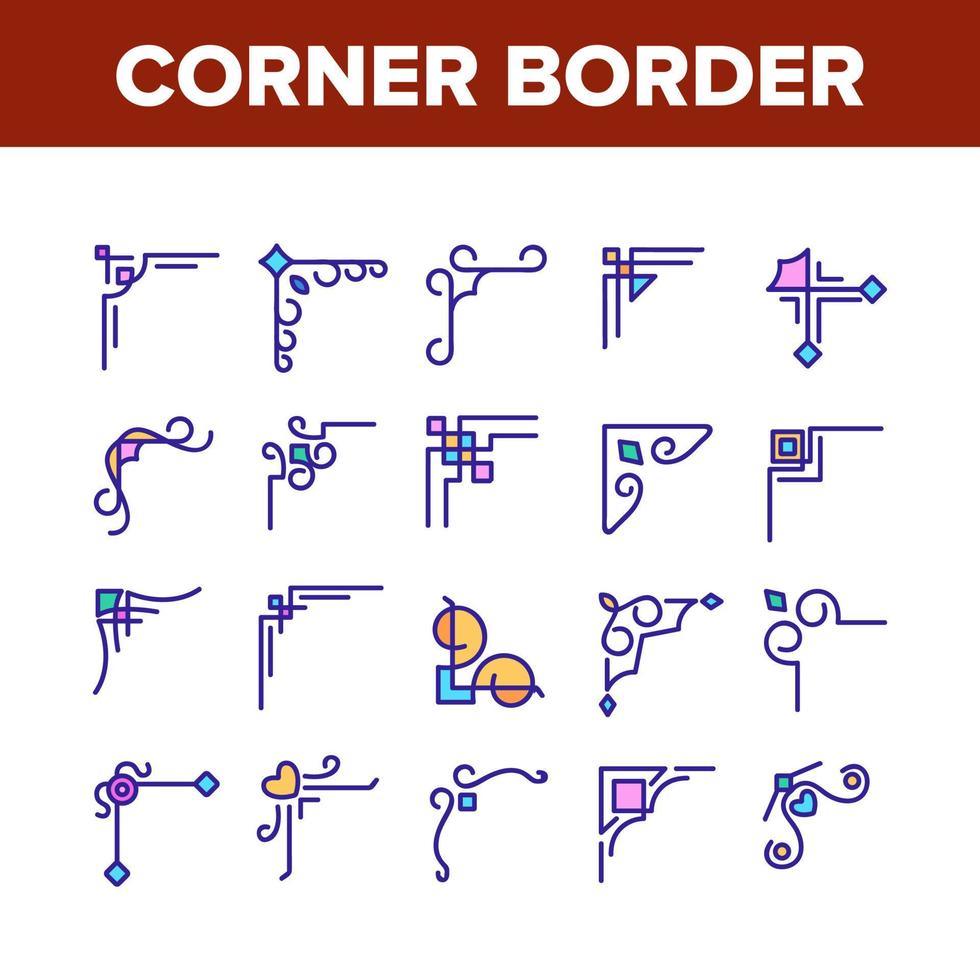 Corner Border Collection Elements Icons Set Vector
