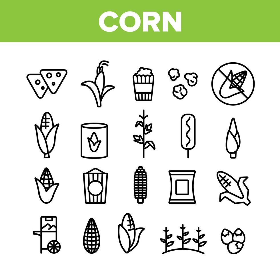 conjunto de iconos de elementos de colección de alimentos de maíz vector