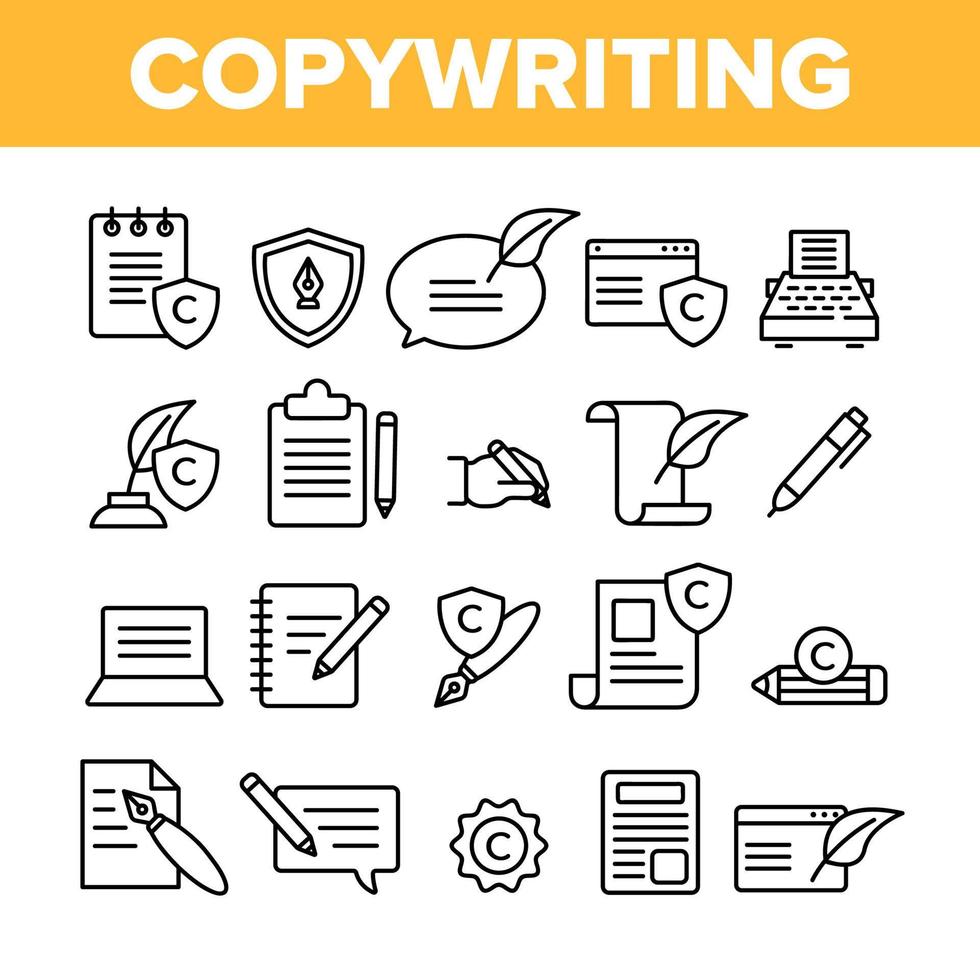 Copywriting and Blogging Vector Linear Icons Set