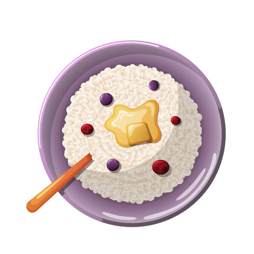 Rice porridge with butter and berries. vector