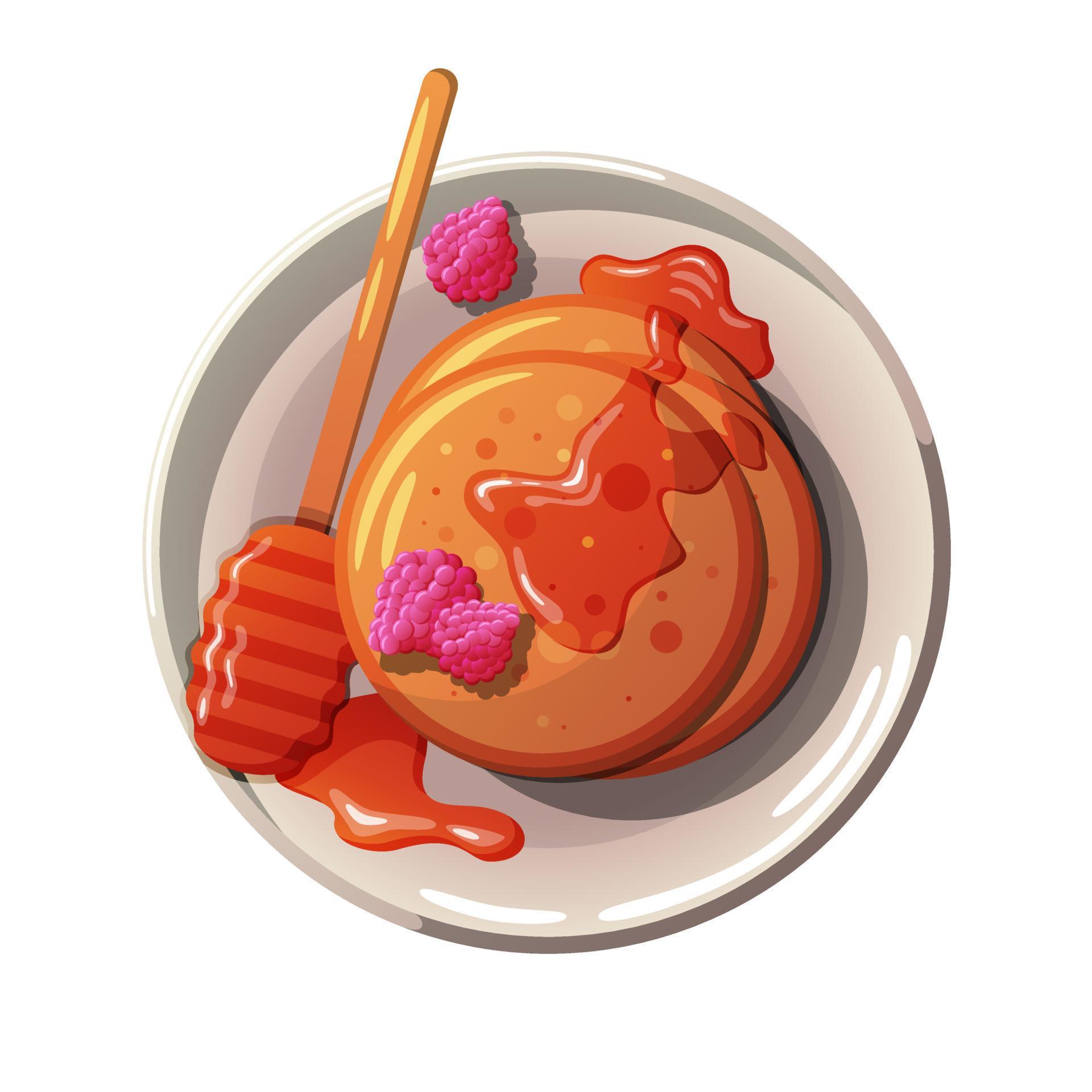 Cartoon pancakes with honey and berries. 9964797 Vector Art at Vecteezy