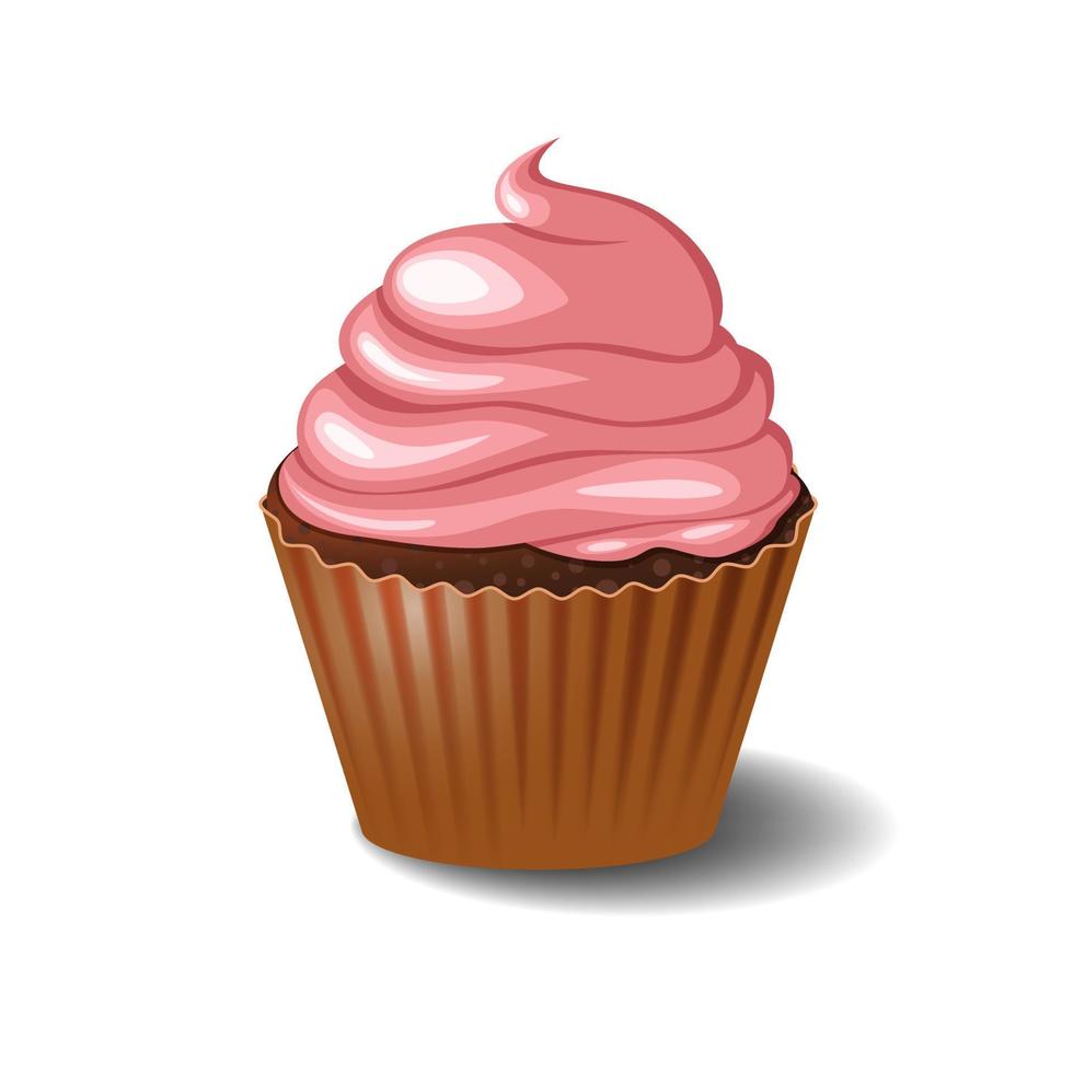 cupcake rosa aislado sobre un fondo blanco. vector