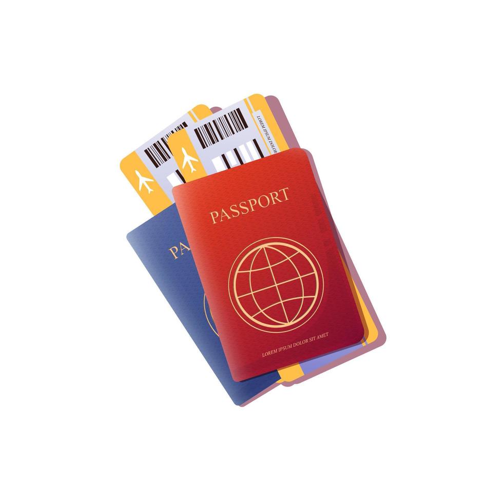 Passports with tickets. Red and blue passports. vector