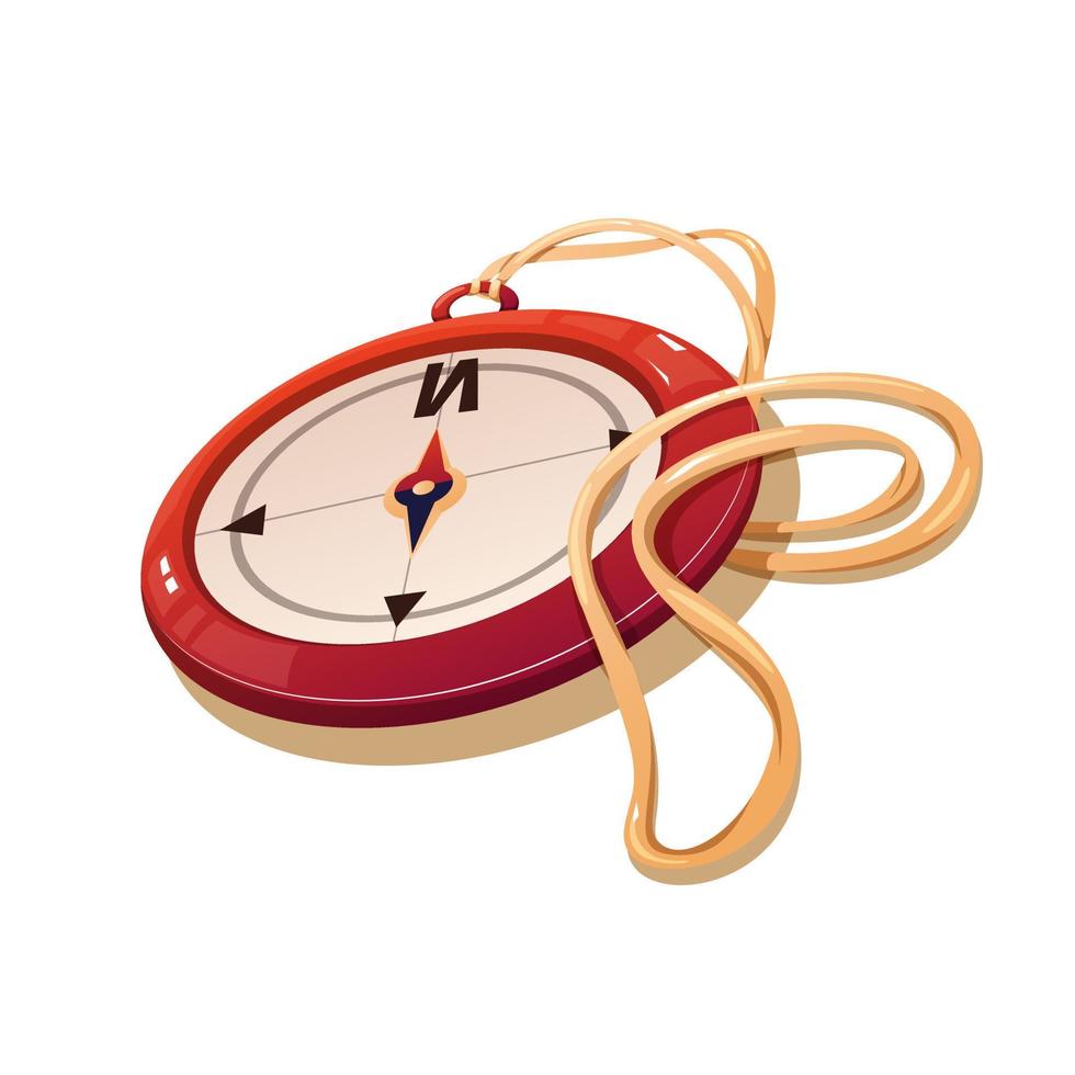 Cartoon compass. Red compass for hiking. vector