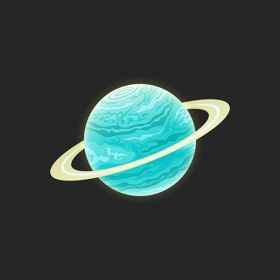 Cartoon Uranium. The planet is isolated on a dark background. vector