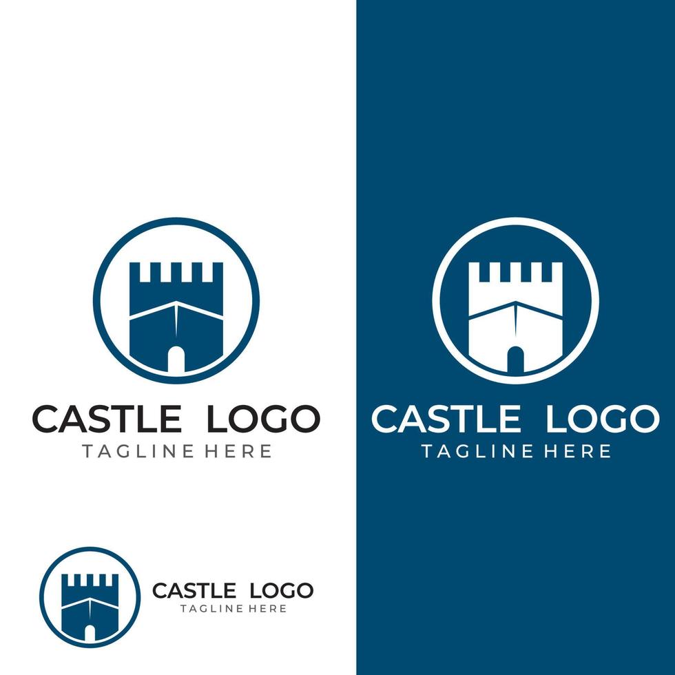 silueta del logotipo del castillo, logotipo del castillo con plantilla de ilustración de vector de diseño de combinación de escudo.