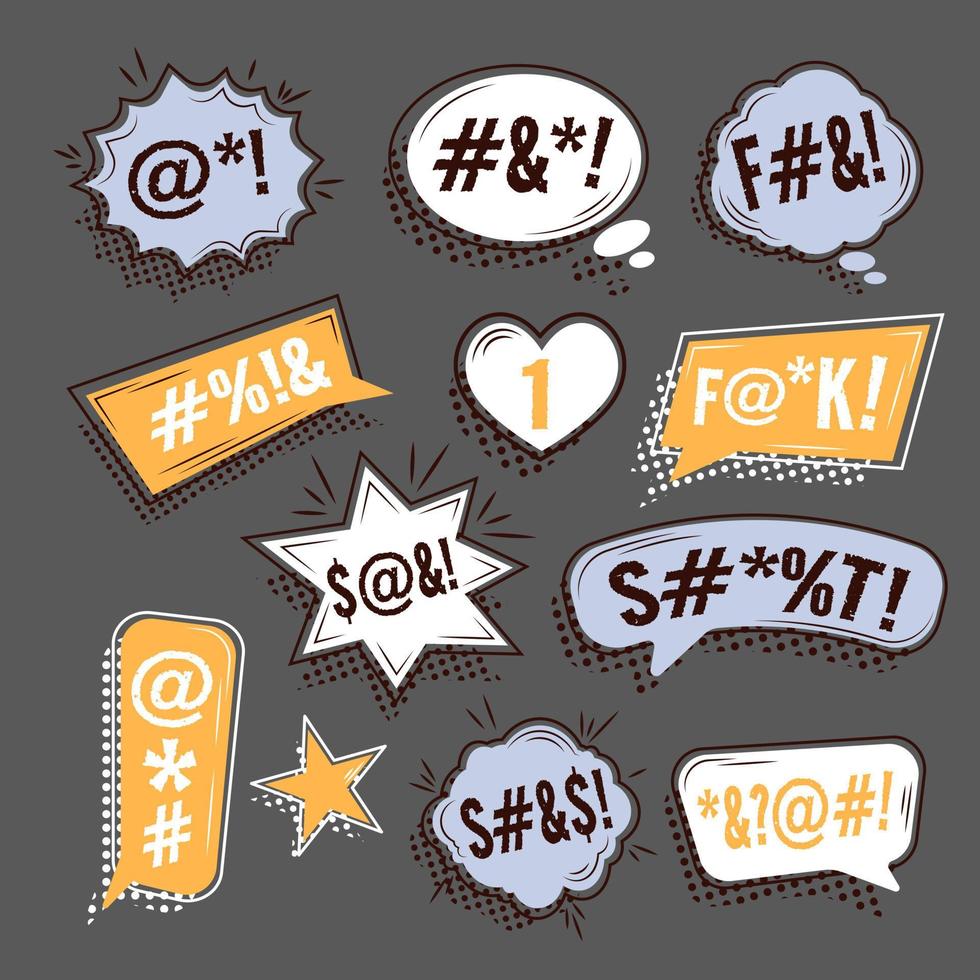 Set of speech bubbles for comics with swear words. vector