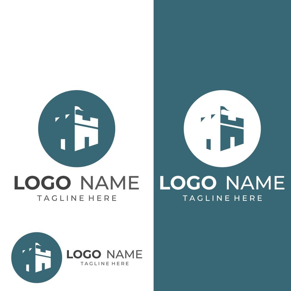 Castle logo silhouette, castle logo with shield combination design vector illustration template.