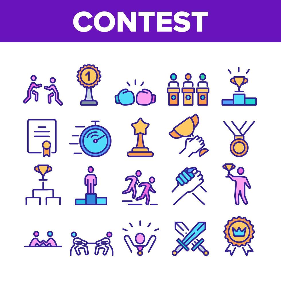 Contest Sport Activity Collection Icons Set Vector